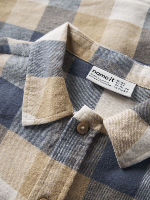 Nmmlevin beige/blå rutete flanell skjorte