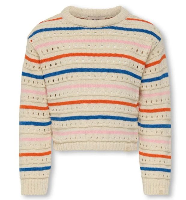 Hovedbilde Kmgstina beige strikket genser med striper