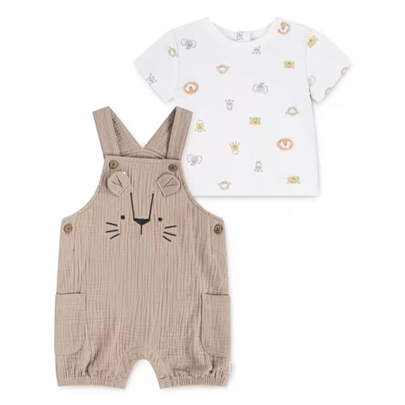 Beige shorts og t-skjortesett med dyr
