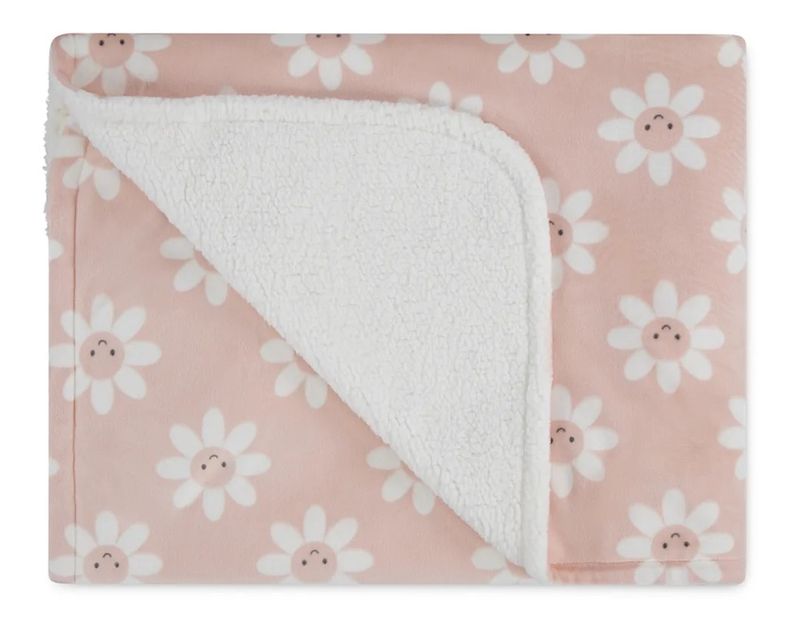 Ferskenrosa plysj babyteppe med blomster