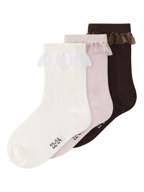 Hovedbilde Nmflocka 3-pk sokker i dus rosa,offwhite og brun