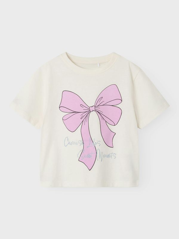 Nmflillian offwhite t-skjorte med rosa sløyfe