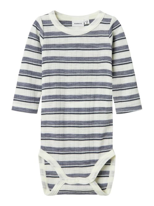 Hovedbilde Nbmwang offwhite og blågrå stripete ullbody