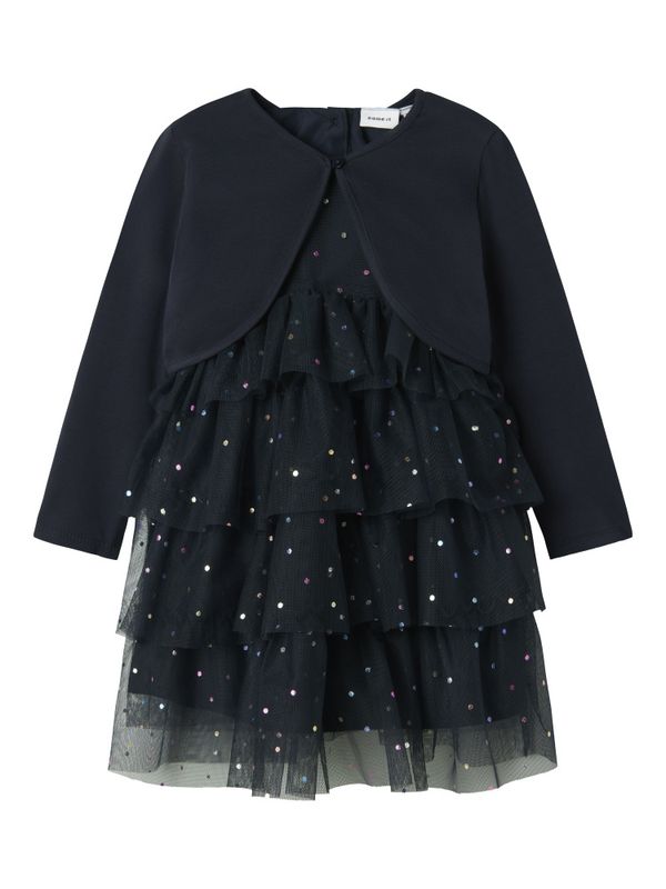 Nmfrasille mørkeblå prikkete kjole+ bolero 