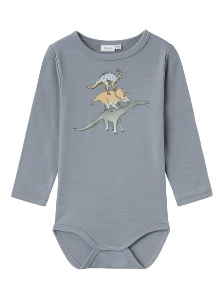 Name it, Nmmwillitus gråblå ullbody m/ dinosaurer