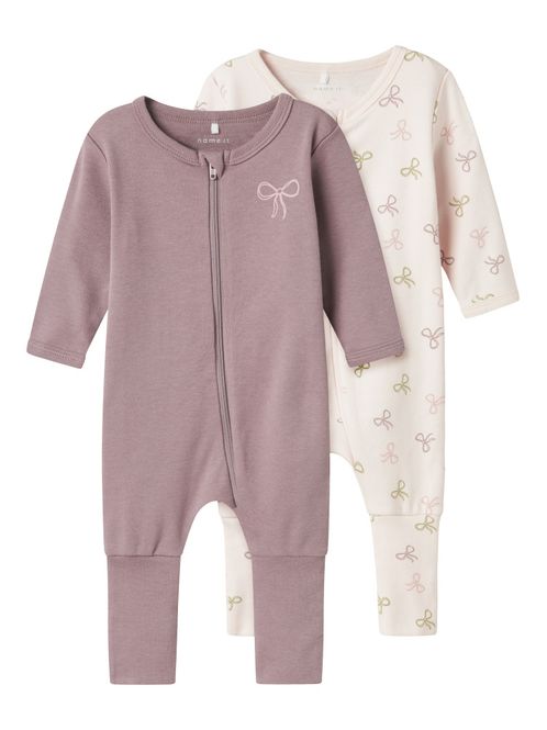 Hovedbilde Nbfnightsuit 2pk lyserosa og lilla pysj m/sløyfer