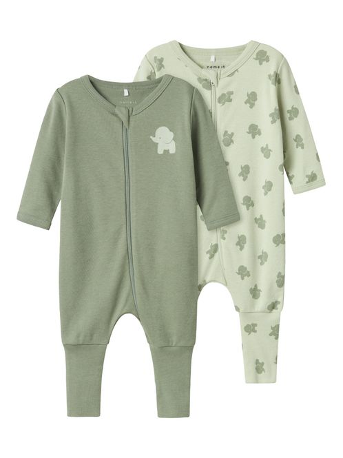Hovedbilde Nbmnightsuit 2pk grønne pysj m/elefanter
